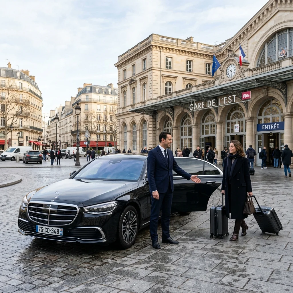 Luxury private transfer and chauffeur at Paris Gare de l’Est entrance gate